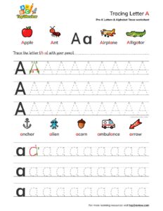 Letter A Tracing Worksheet for Preschool